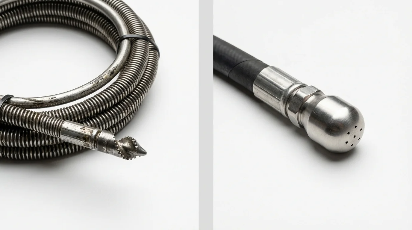 Drain snake cable and hydro jetting nozzle used for drain cleaning in Valley Center, CA