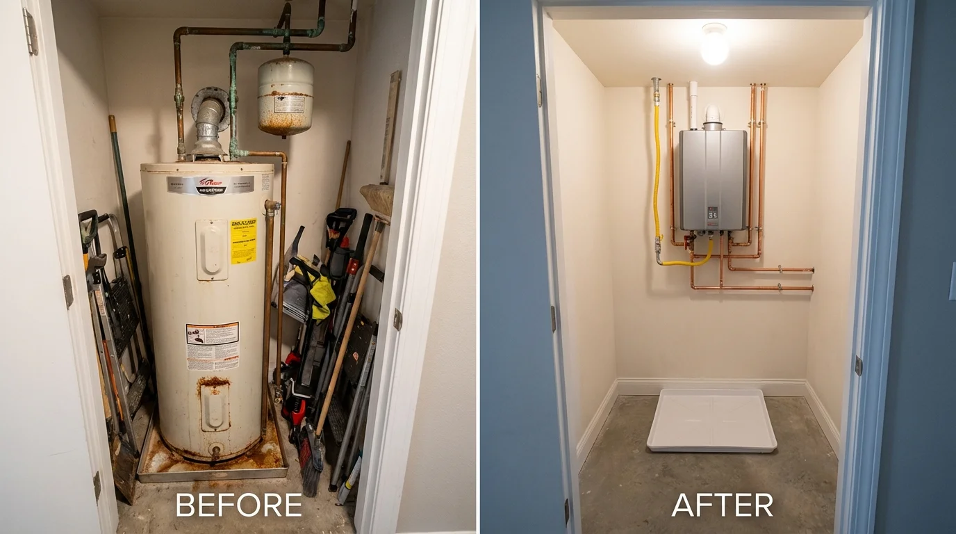 Tank water heater versus wall-mounted tankless unit comparison for Valley Center, CA homeowners