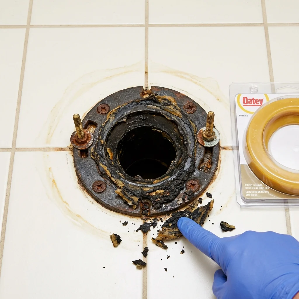 Failed wax ring showing water seepage at the base of a toilet in a Valley Center, CA home