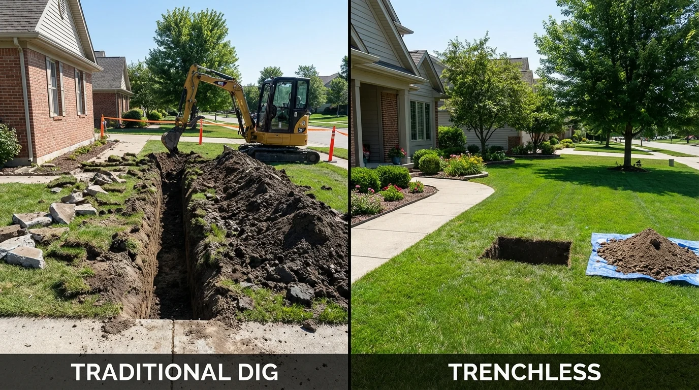 Trenchless sewer repair with minimal yard damage versus traditional excavation in Valley Center, CA